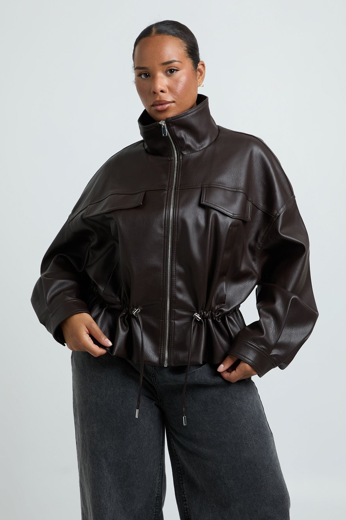 Veste similicuir b col montant - Taille kbira