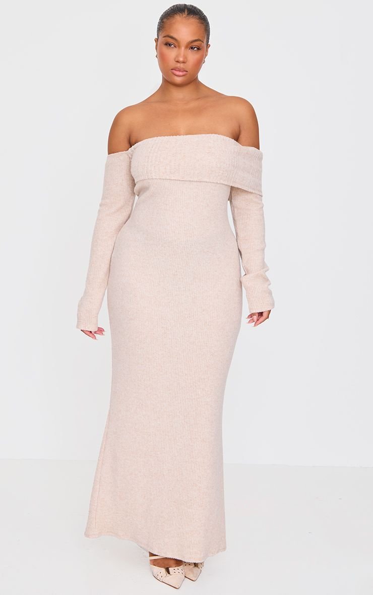 Robe twila col bardot f côtes brossées - Grande taille