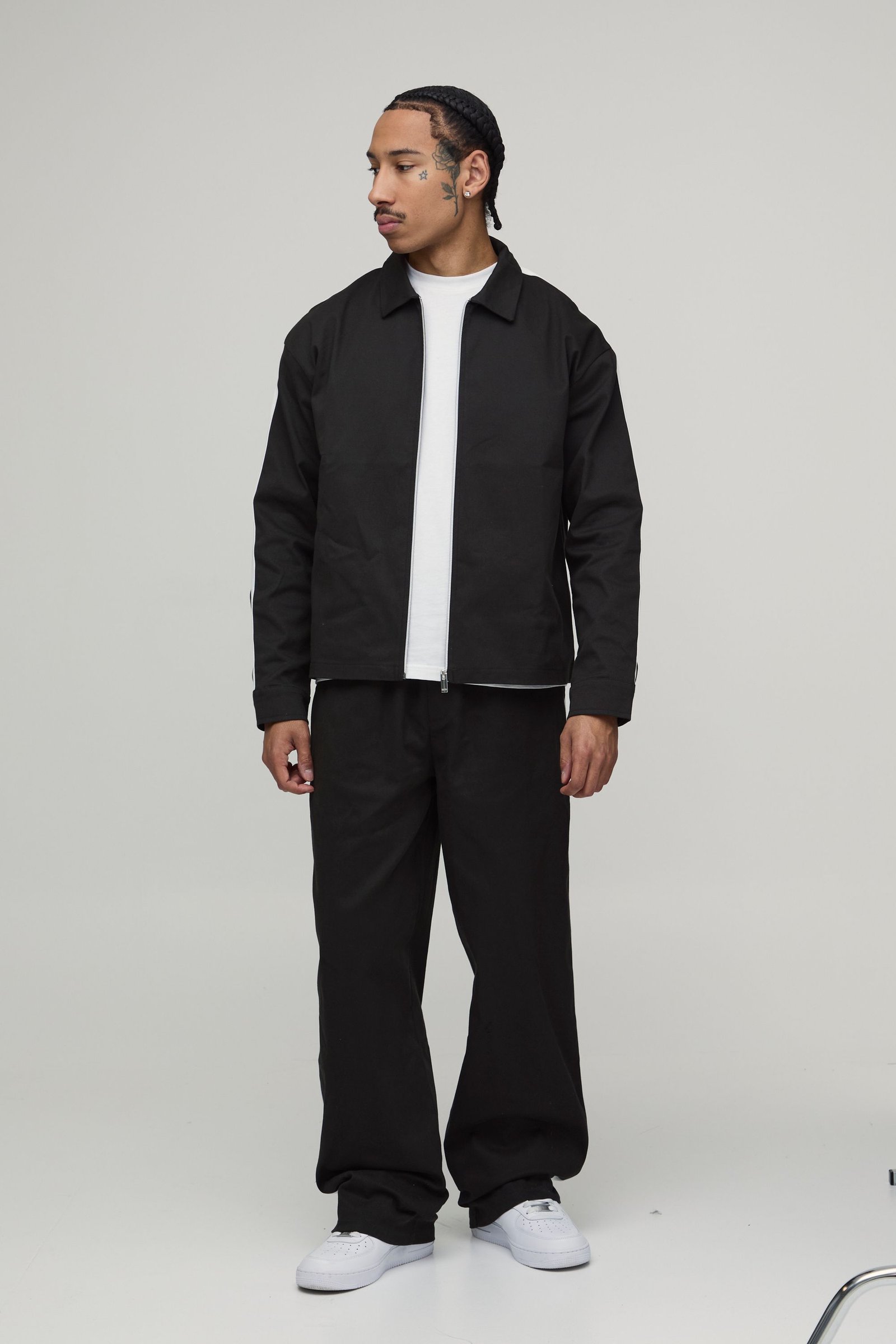 Zip-up overshirt and balloon trousers set