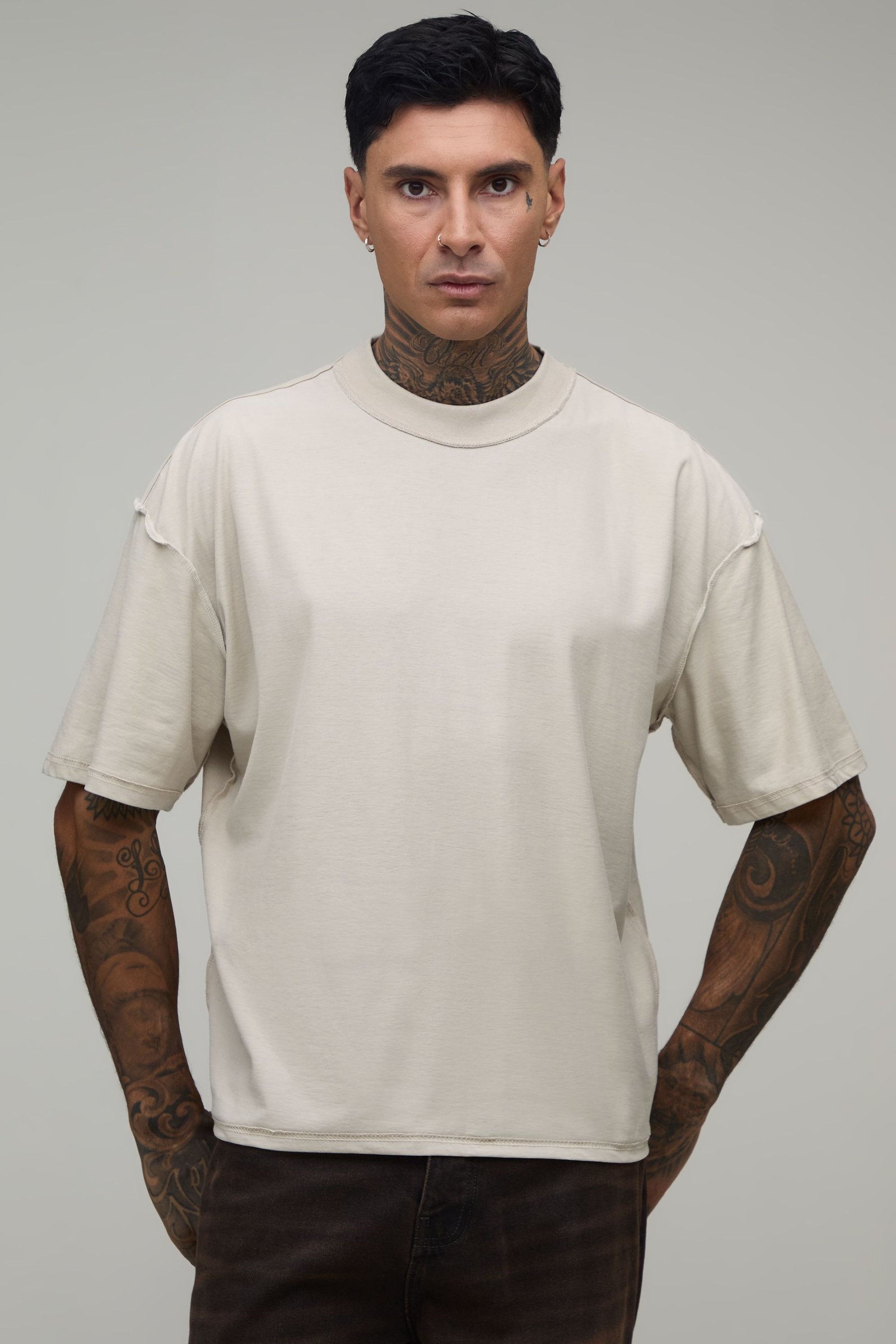 T-shirt Oversize Boxy Tall Stone À Imprimé Floral Pointillé Et Coutures Apparentes
