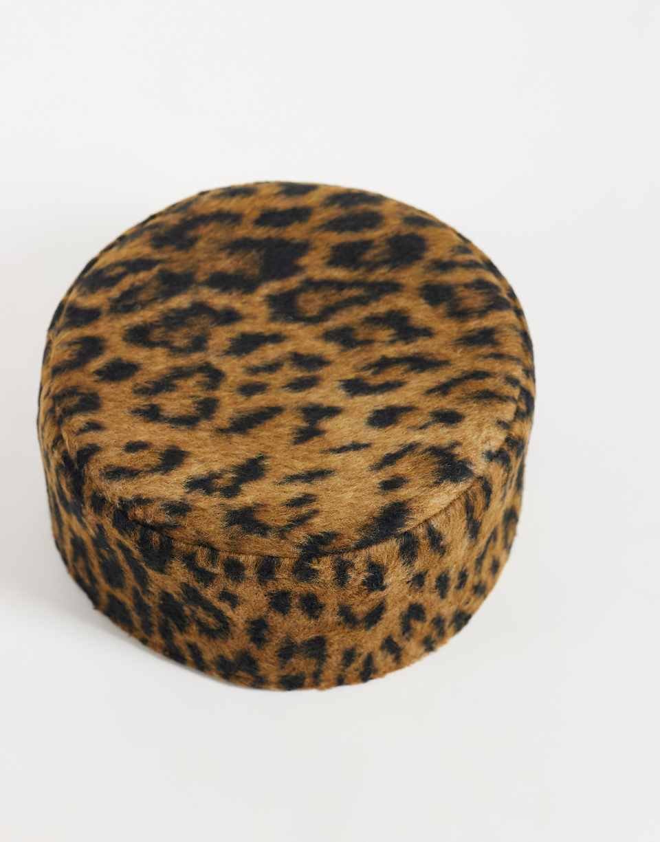 Leopard print pillbox hat