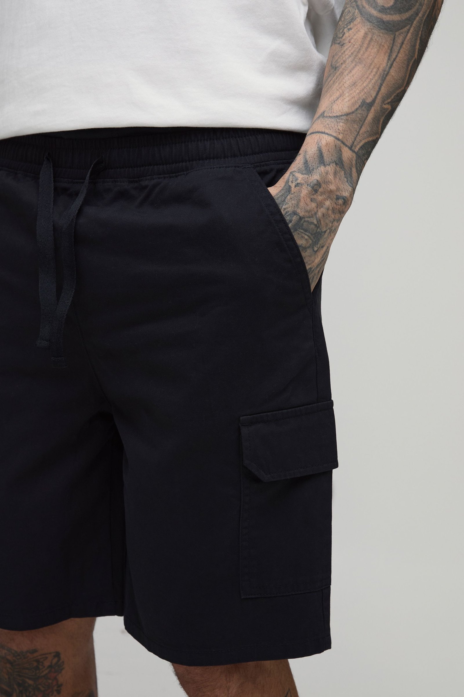 Short Cargo Mi-long En Twill Coupe Décontractée Taille Élastiquée Essentiel Tall