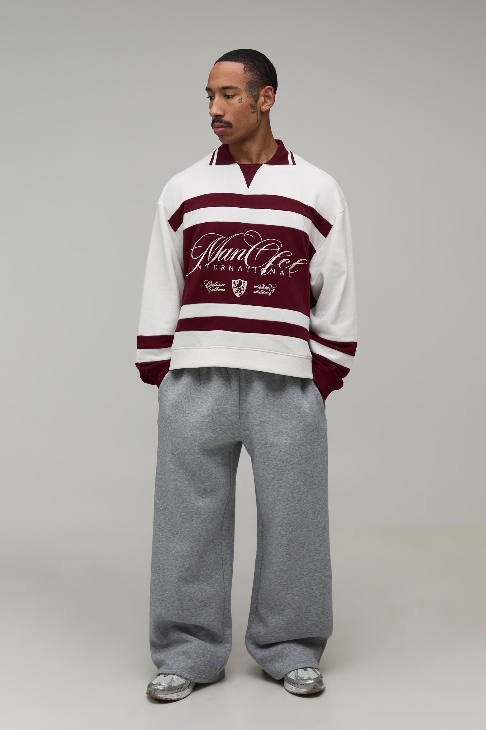 Oversized embroidered long sleeve rugby polo