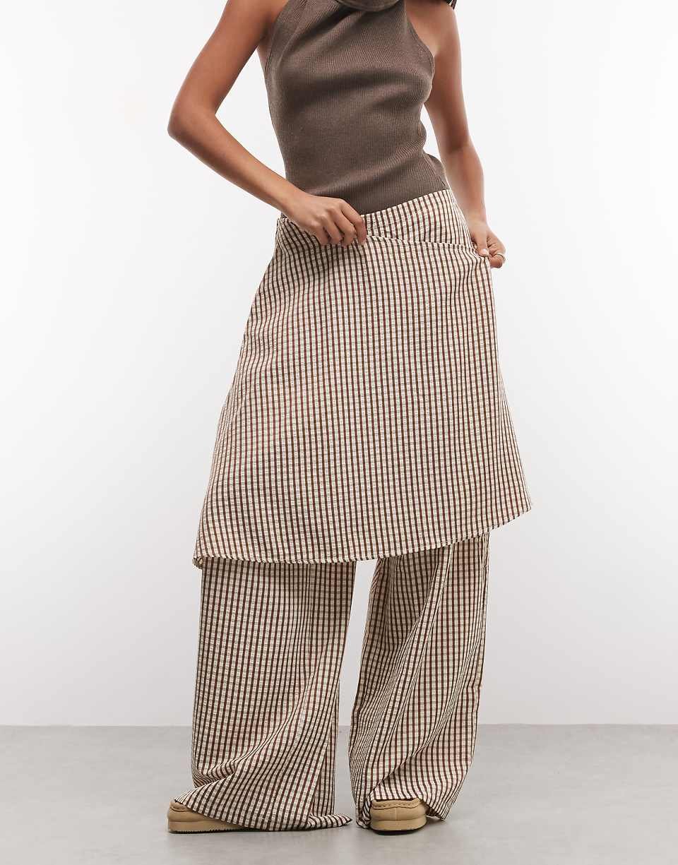 Pantalon droit b détail jupe - Carreaux qahwi