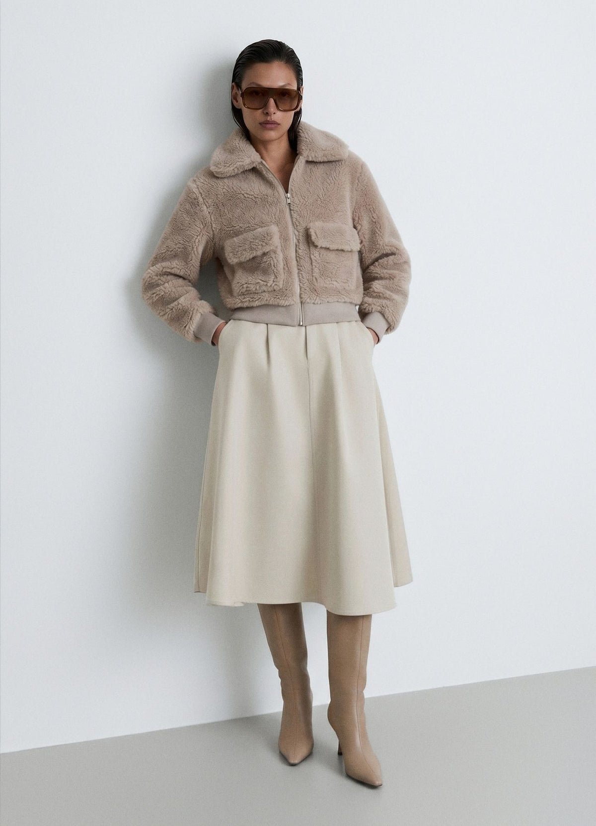 Cropped zip teddy jacket