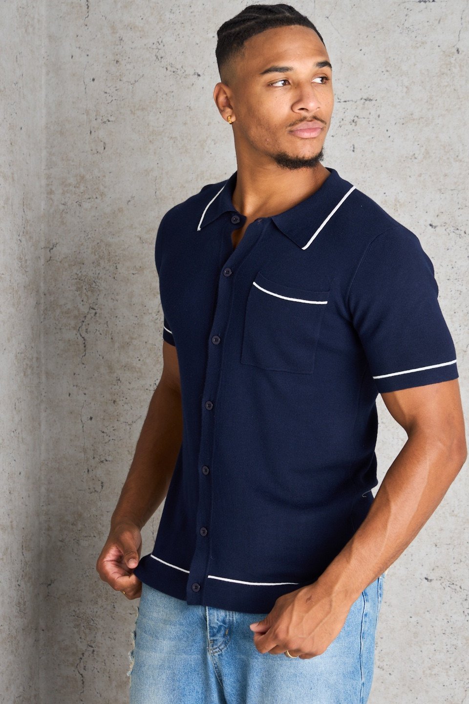 Chemise texturée à poche bleu foncé