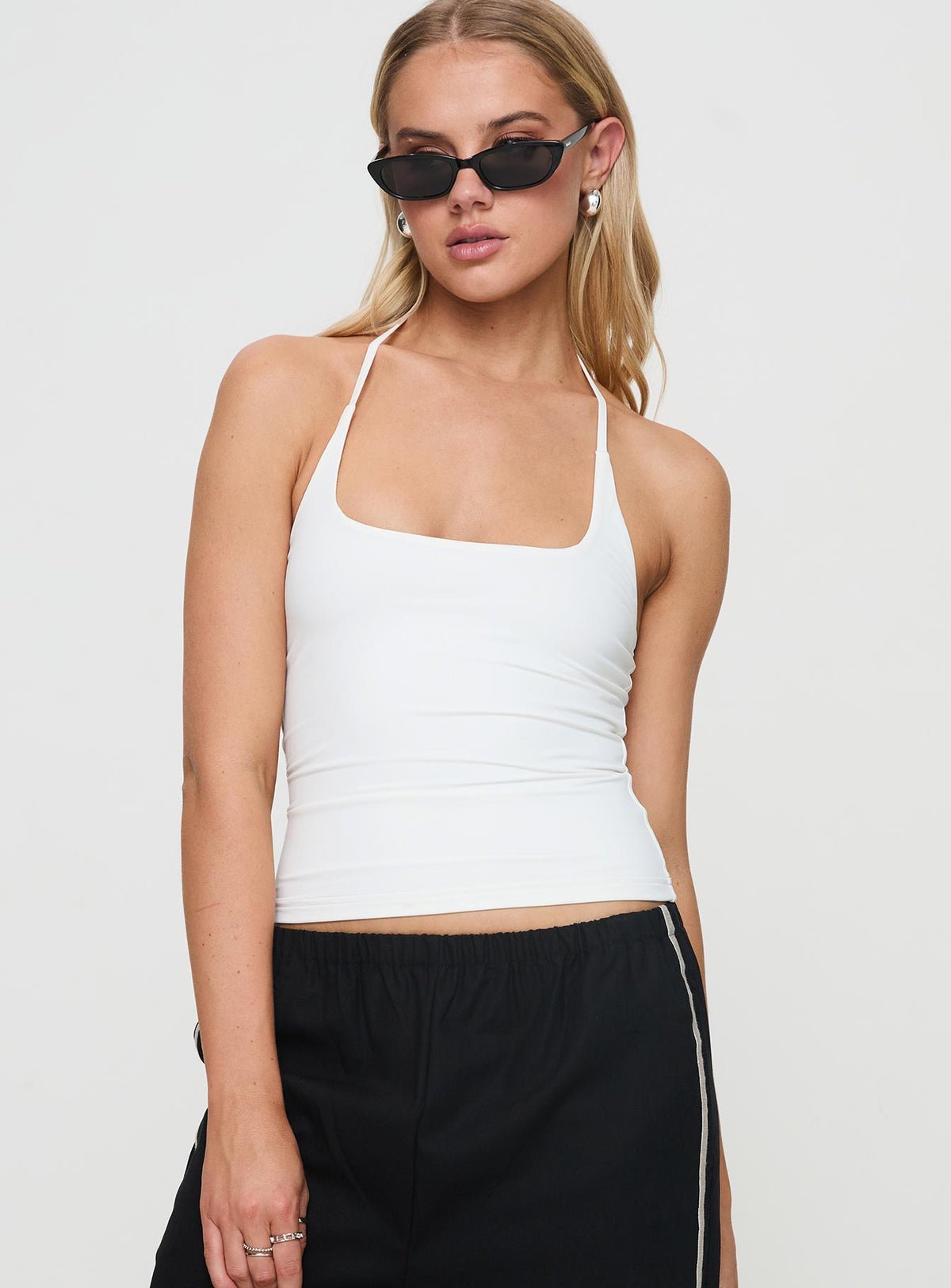Cropped halter top with low back