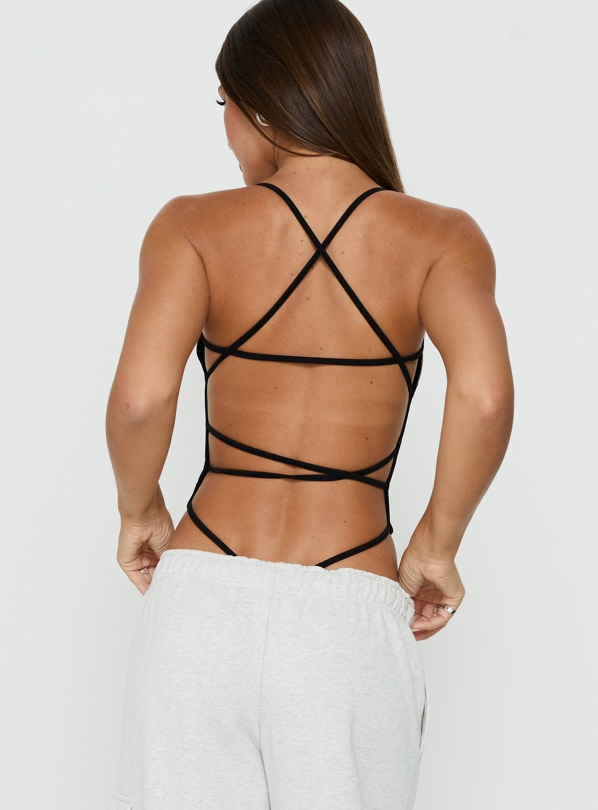 Open-back bodysuit with strappy back