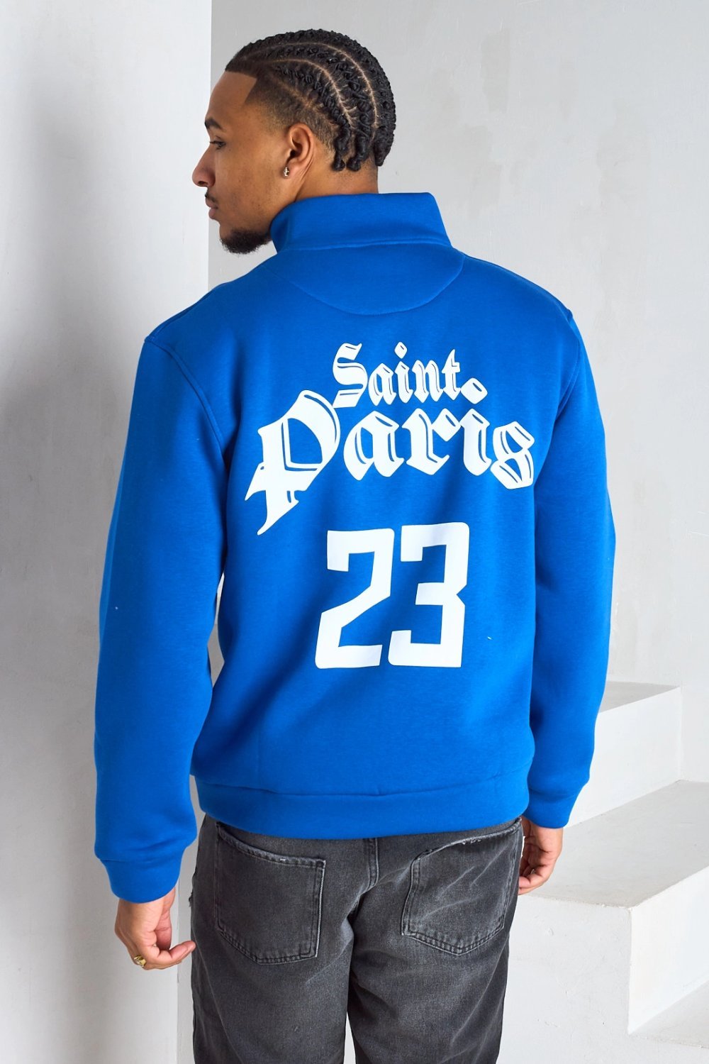 Sweat col montant zippé à inscription bleu royal