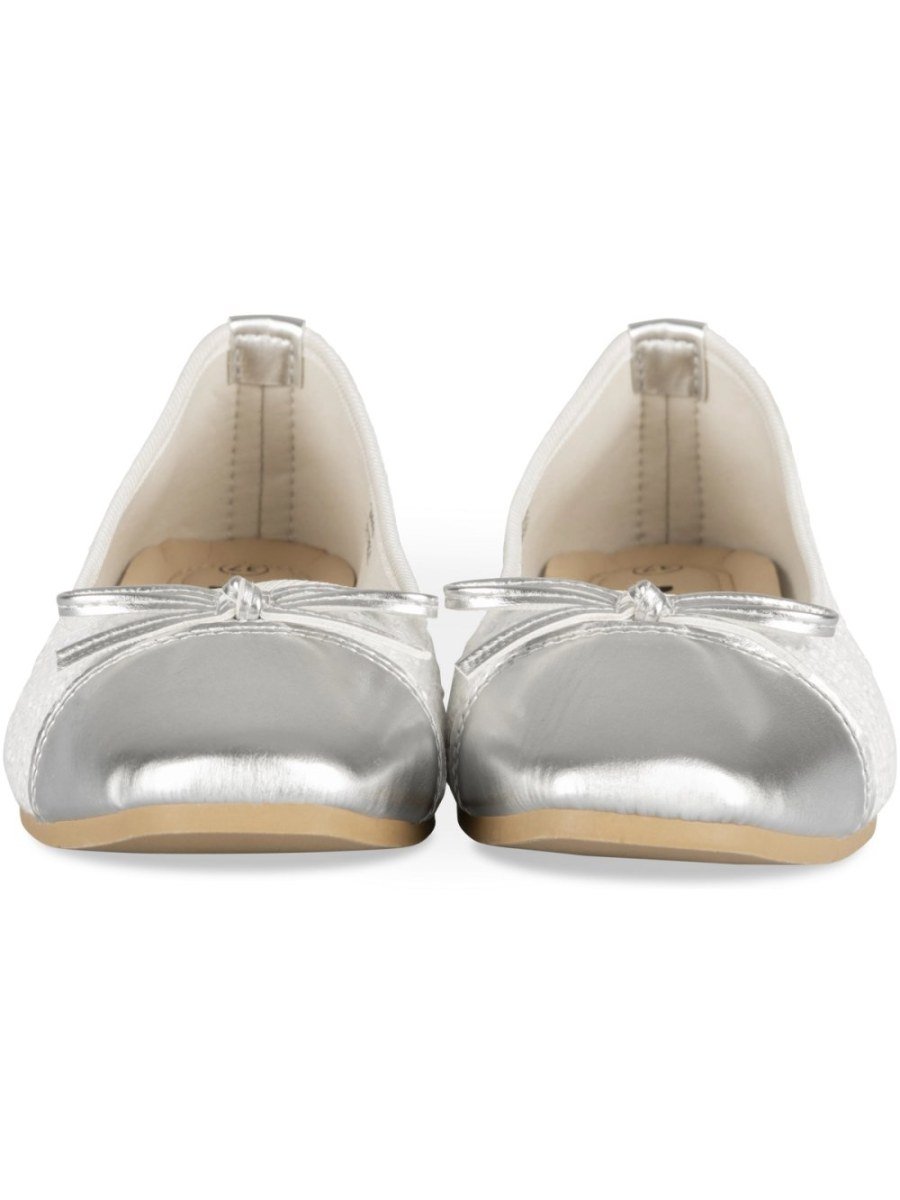 White tweed-effect ballerinas, silver toe