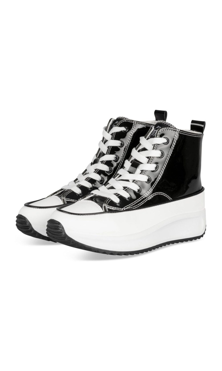 Black patent high-top trainers, cleated sole