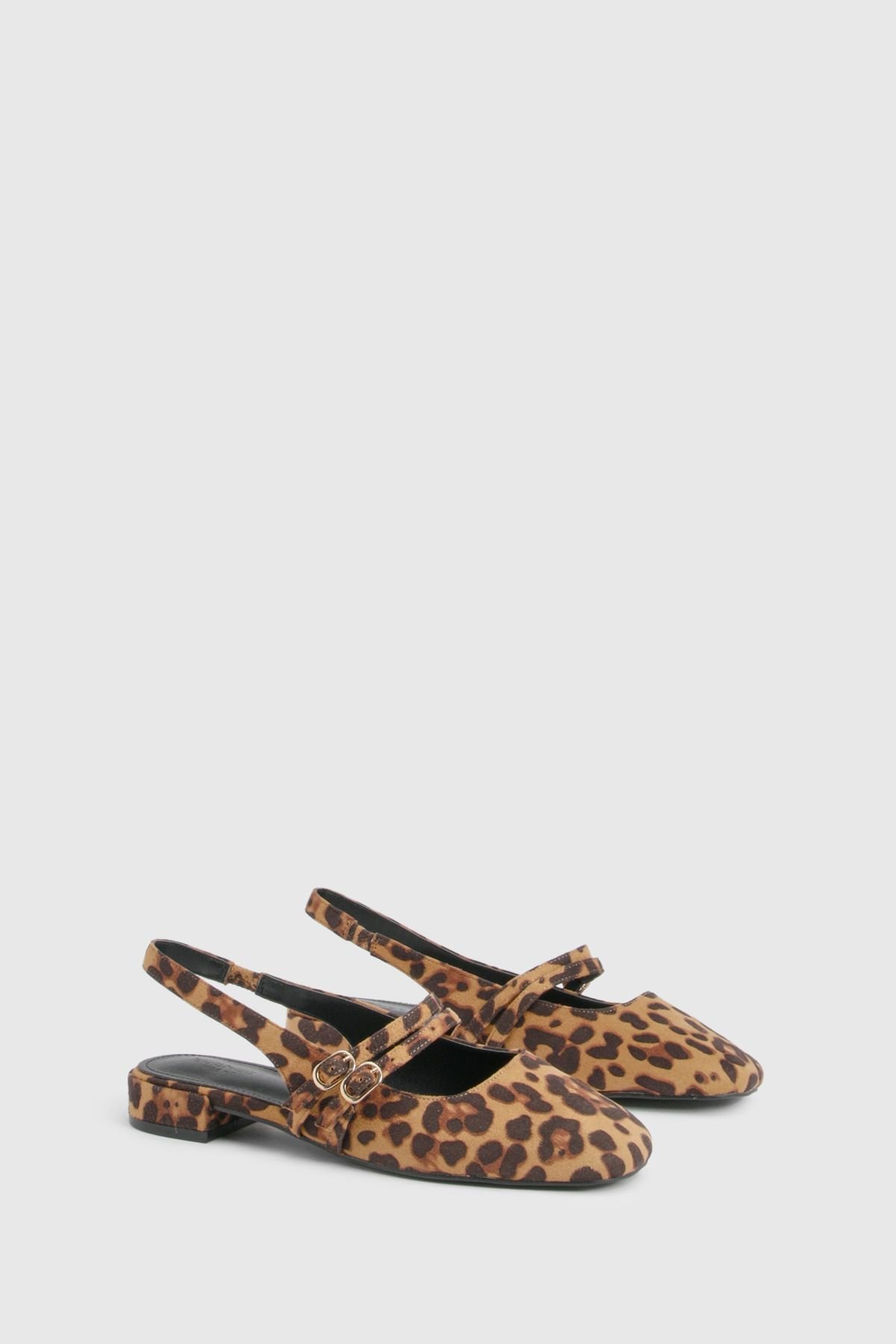 Leopard double strap ballet flats - Wide fit