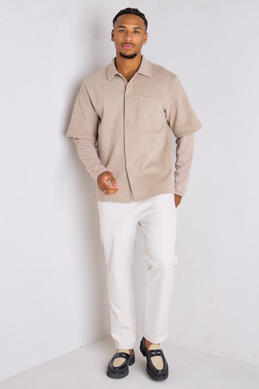 Taupe heavy striped shirt