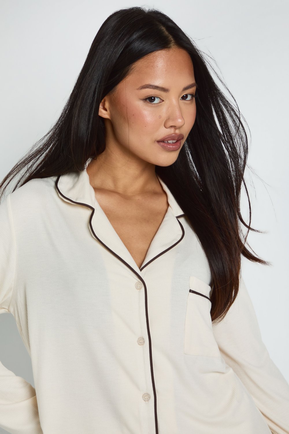 Ribbed shirt and trouser pyjama set - Petite