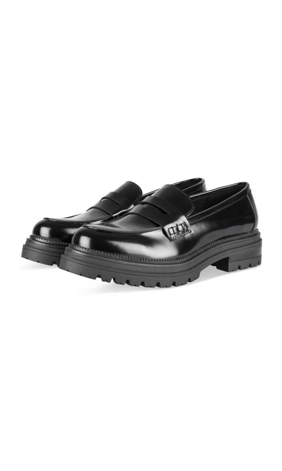 Black glossy lug-sole loafers