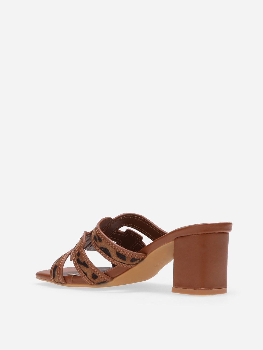 Mules léopard à talon large en toile