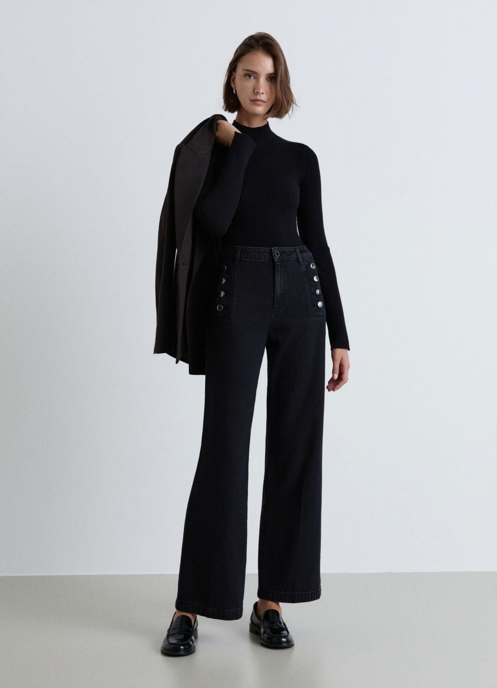 Jean palazzo taille haute b boutonat k7el