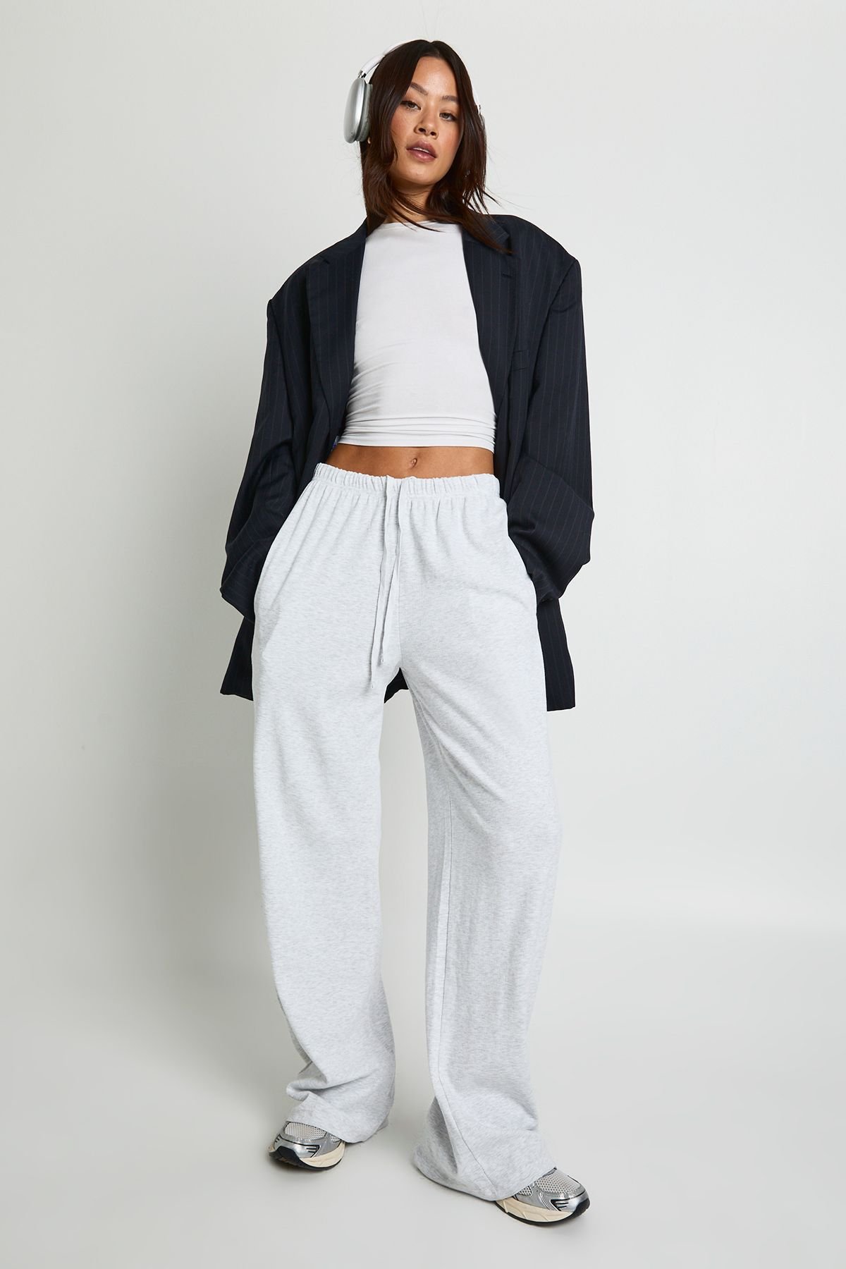 Pantalon large côtelé b taille haute