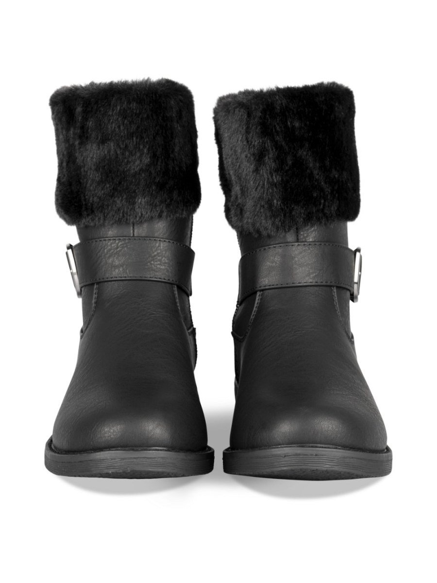 Bottines col fausse fourrure à boucle noires