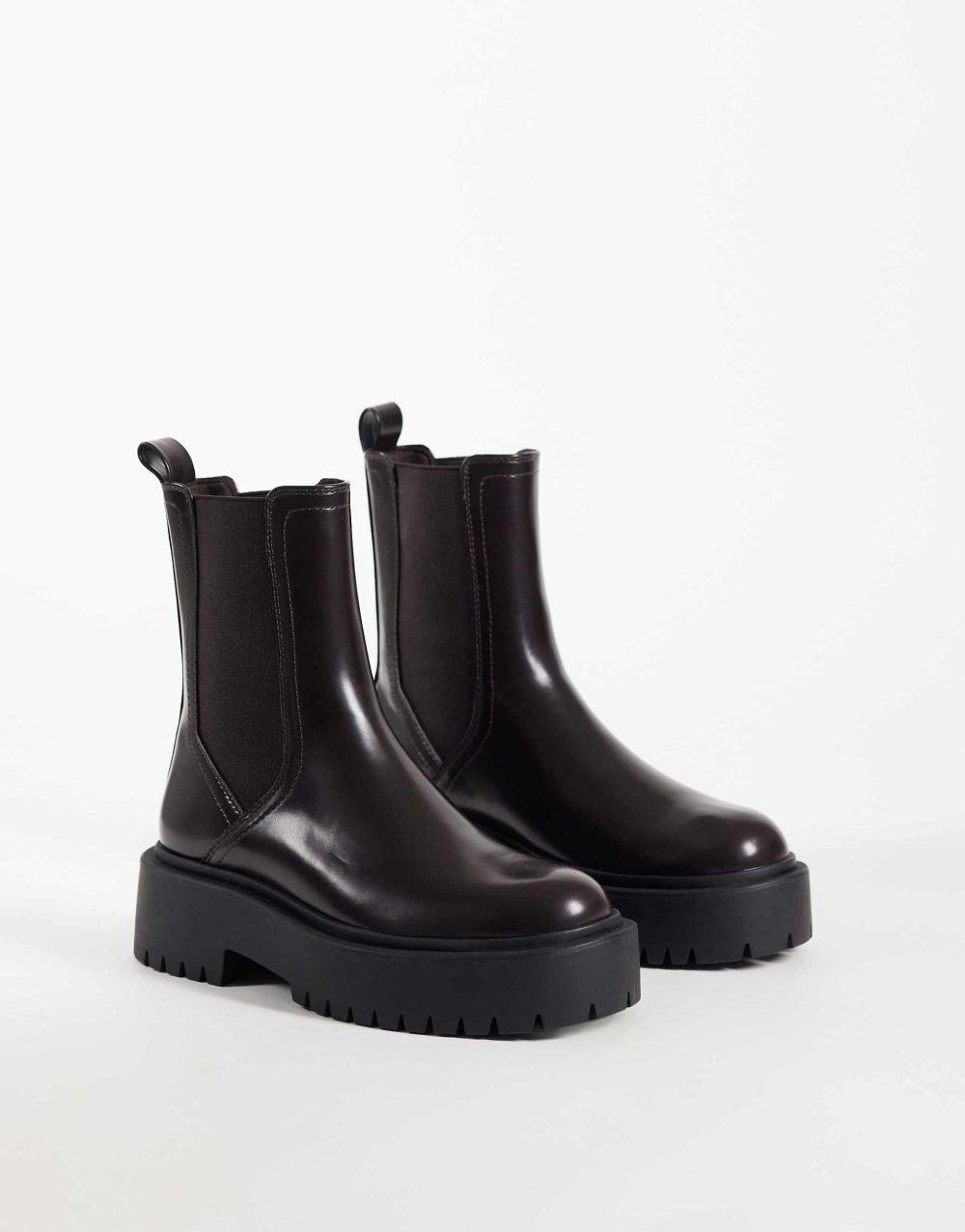 Chunky cleated Chelsea boots in chocolate