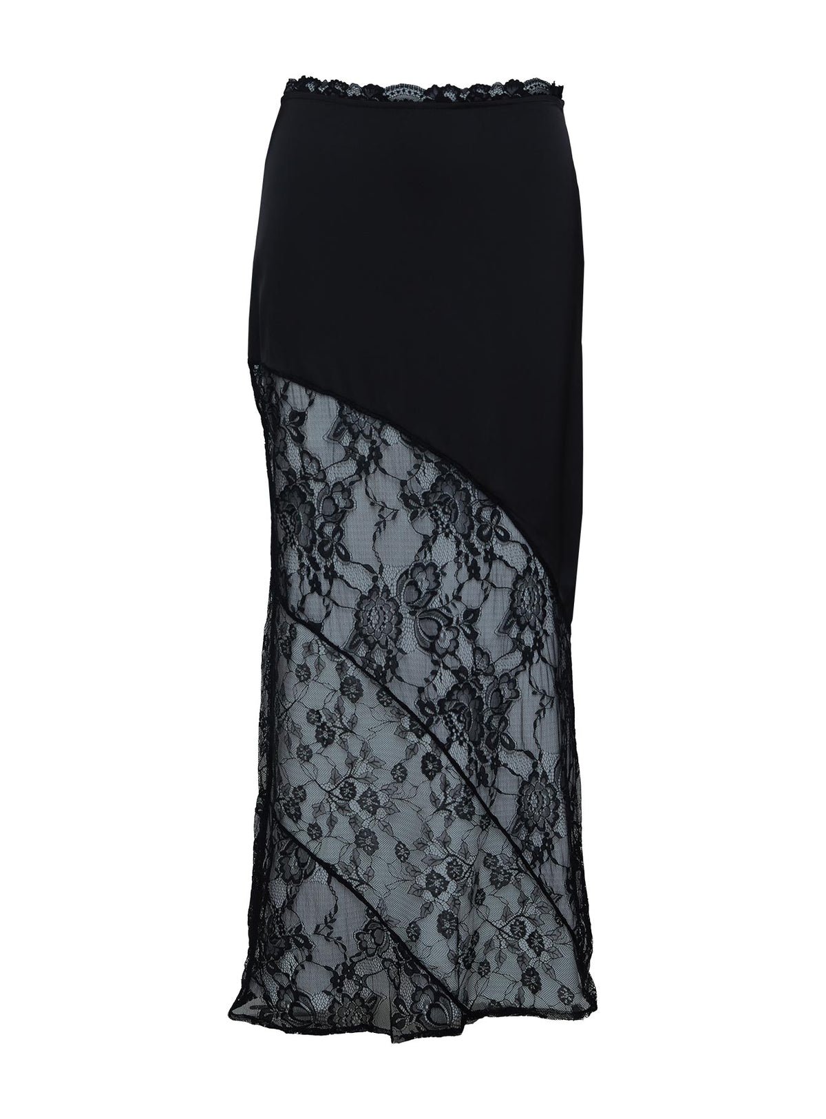 Satin and lace maxi skirt