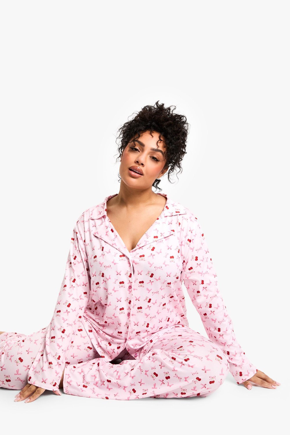 Cherry print top and trouser pyjama set - Plus size