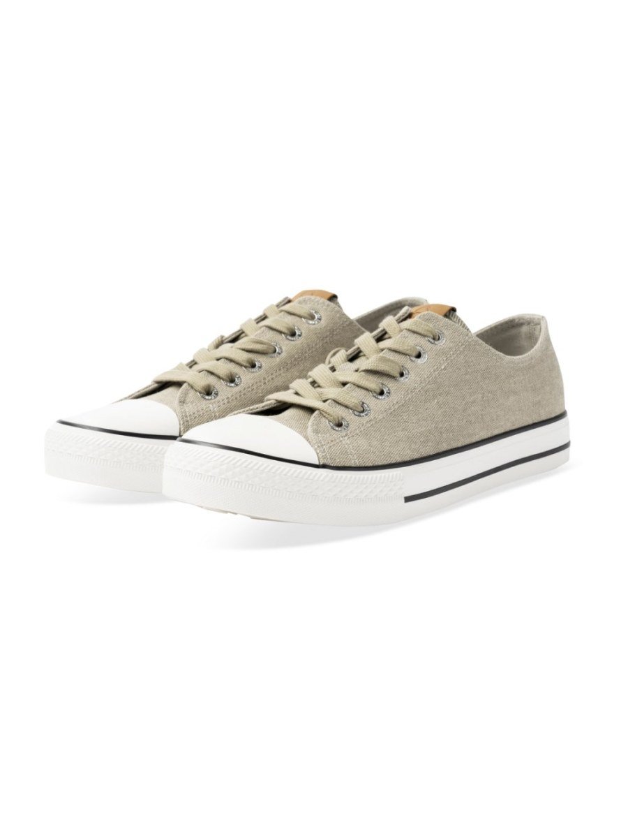 Khaki canvas sneakers with toe cap
