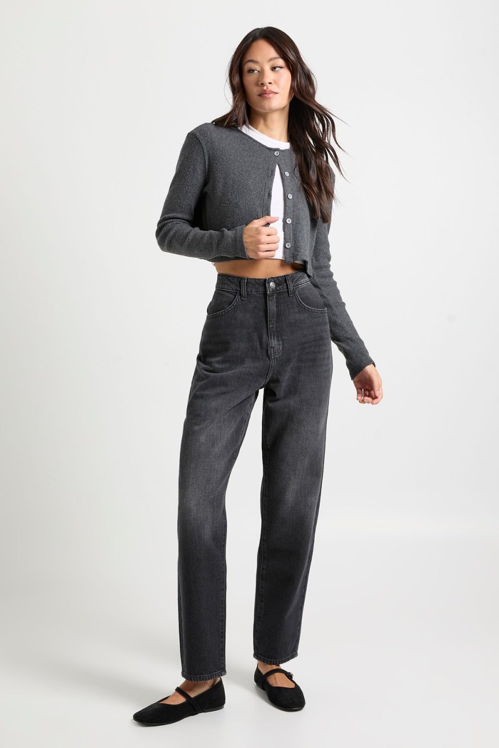 Washed black high-waisted mom jeans - Tall