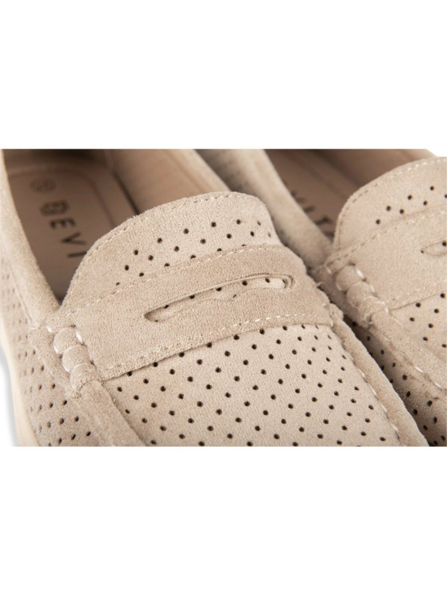 Beige perforated chunky-sole loafers