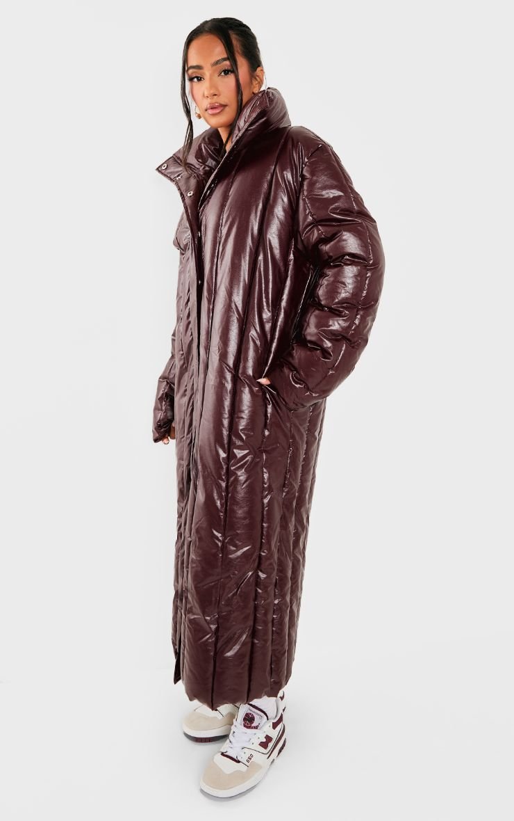 Quilted funnel neck maxi coat - Petite
