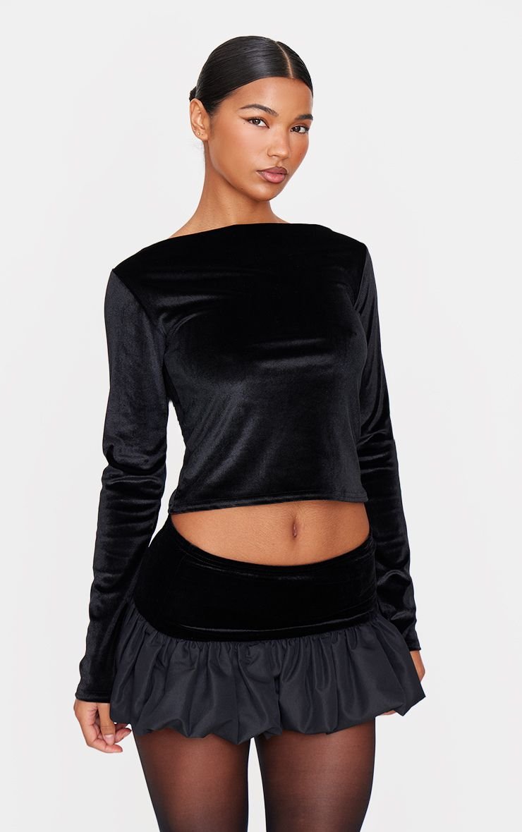 Velvet puffball mini skirt