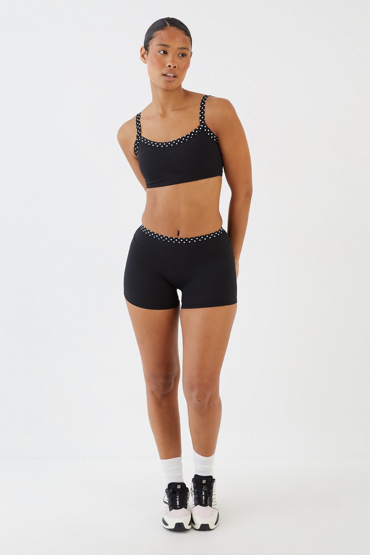 Layered polka dot sports bra