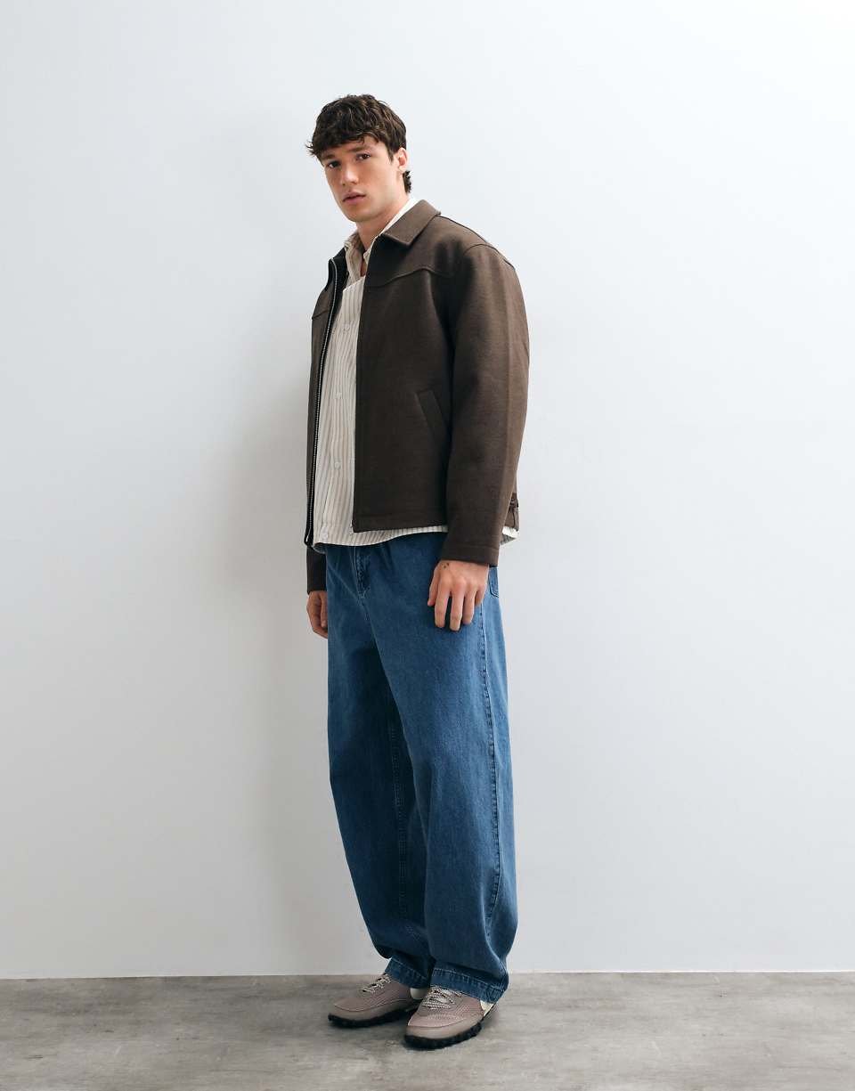 Veste zippée effet laine marron