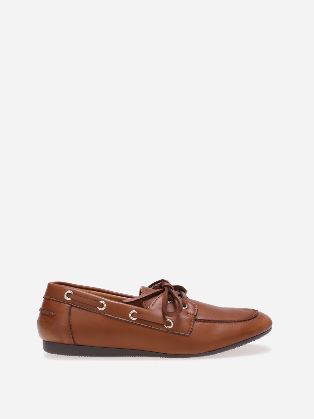 Chaussures bateau simili b lacets camel