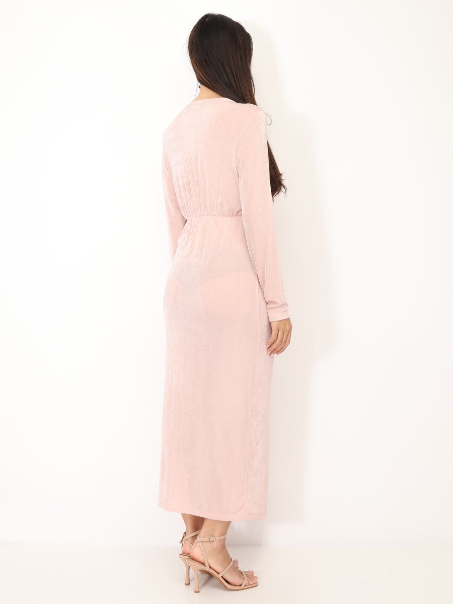 Pink twist-front maxi dress with split