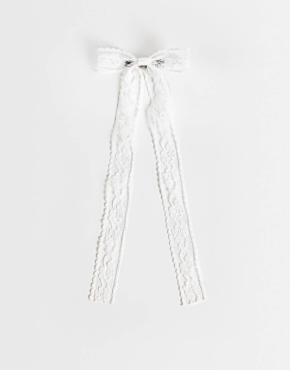 Pince à cheveux avec nœud en dentelle - Blanc