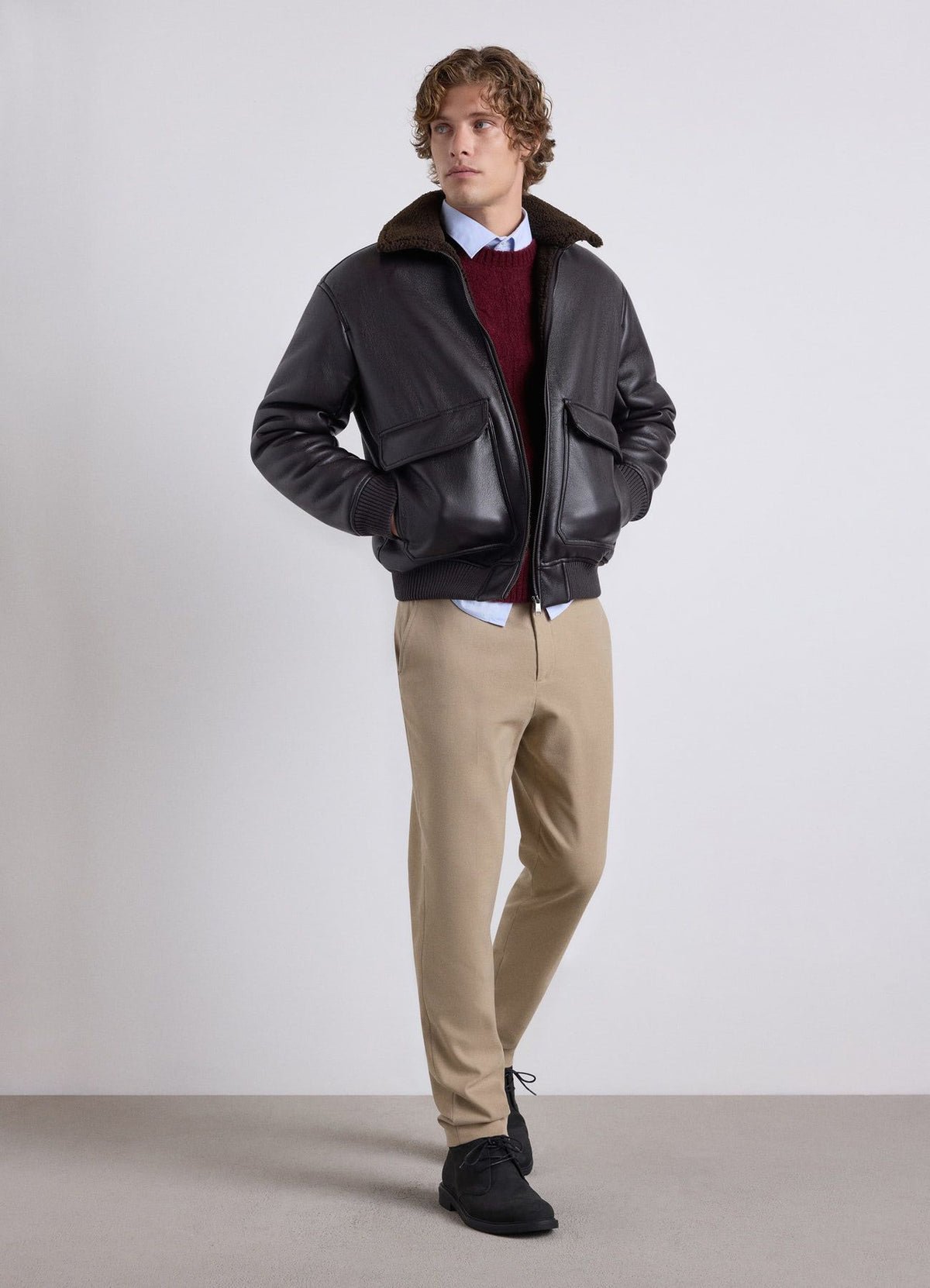 Aviator jacket with shearling-effect collar