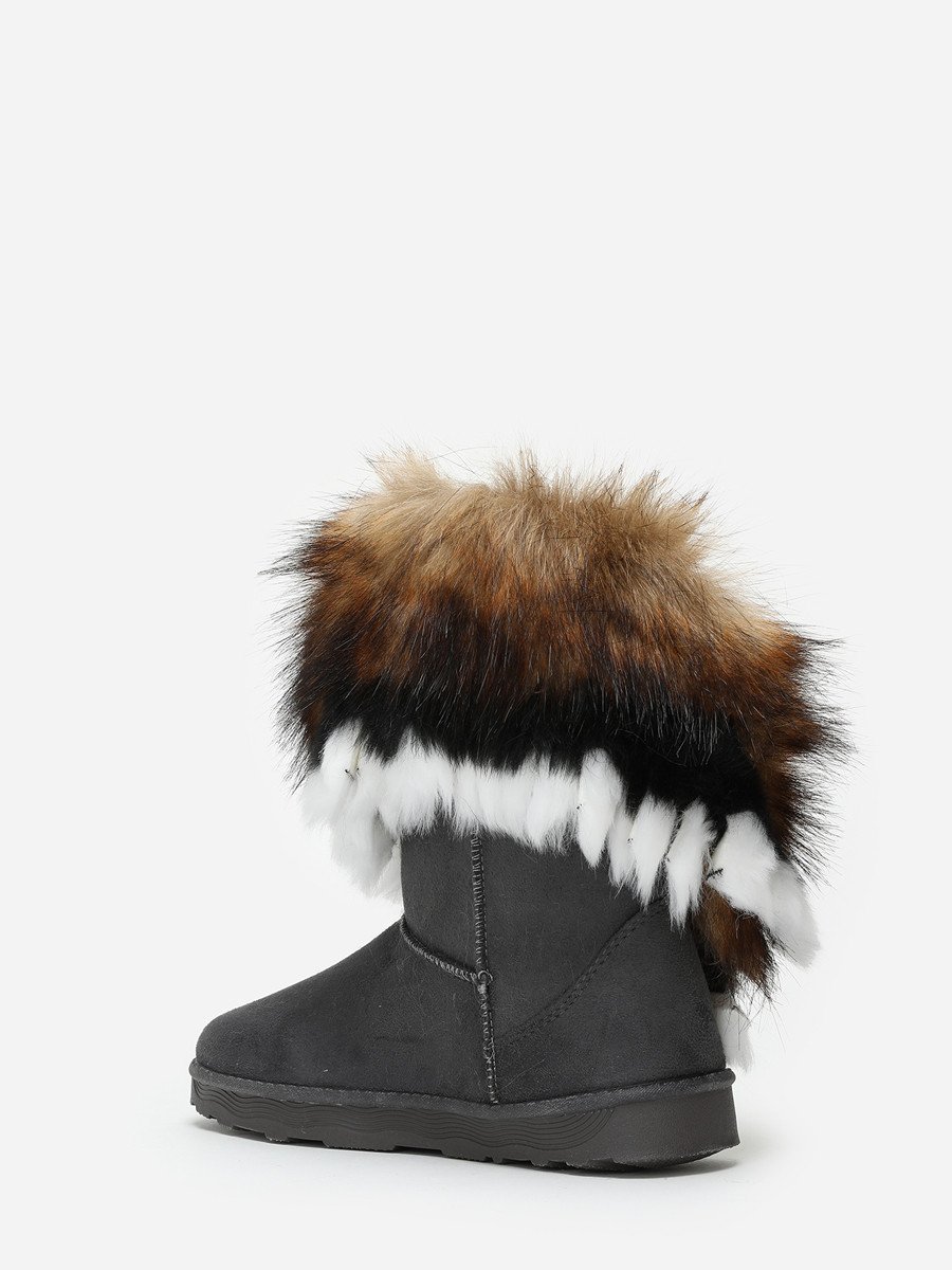 Grey faux fur effect snow boots