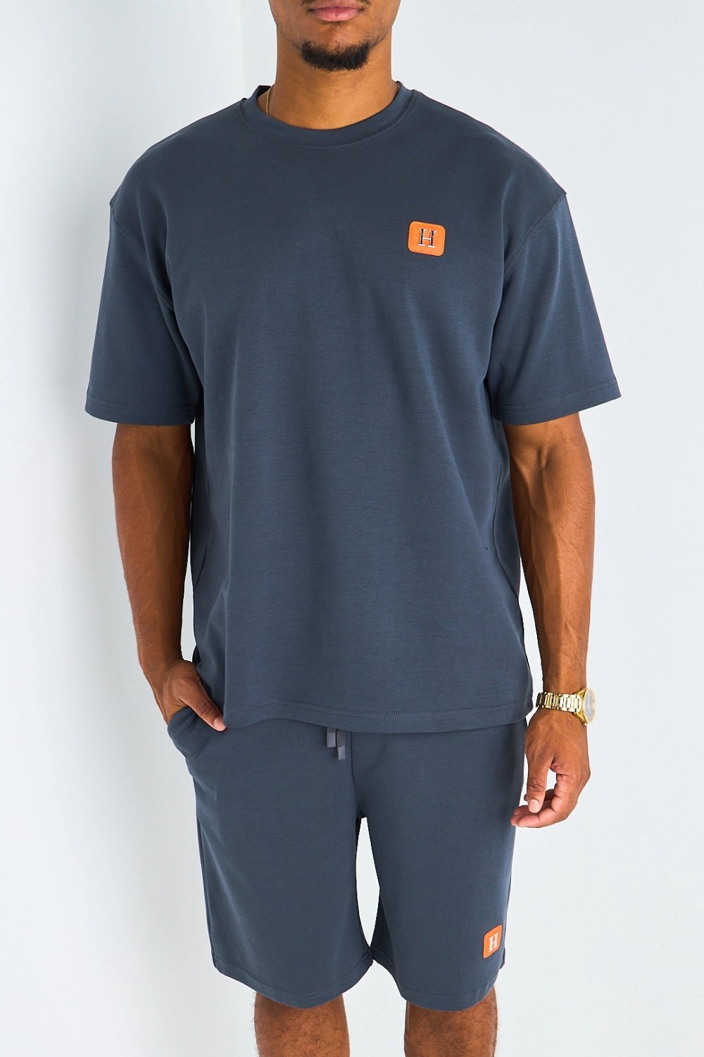 Charcoal H-print tee and shorts set