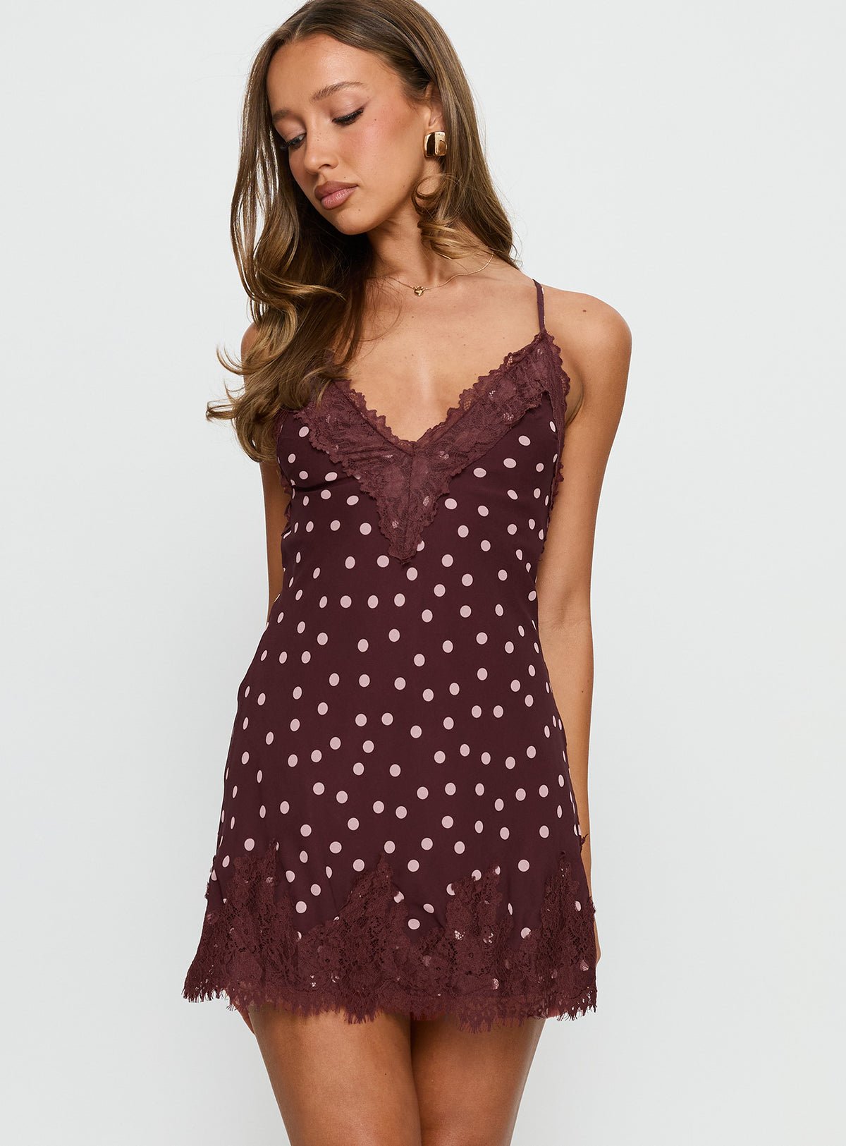 Polka-dot lace slip mini dress