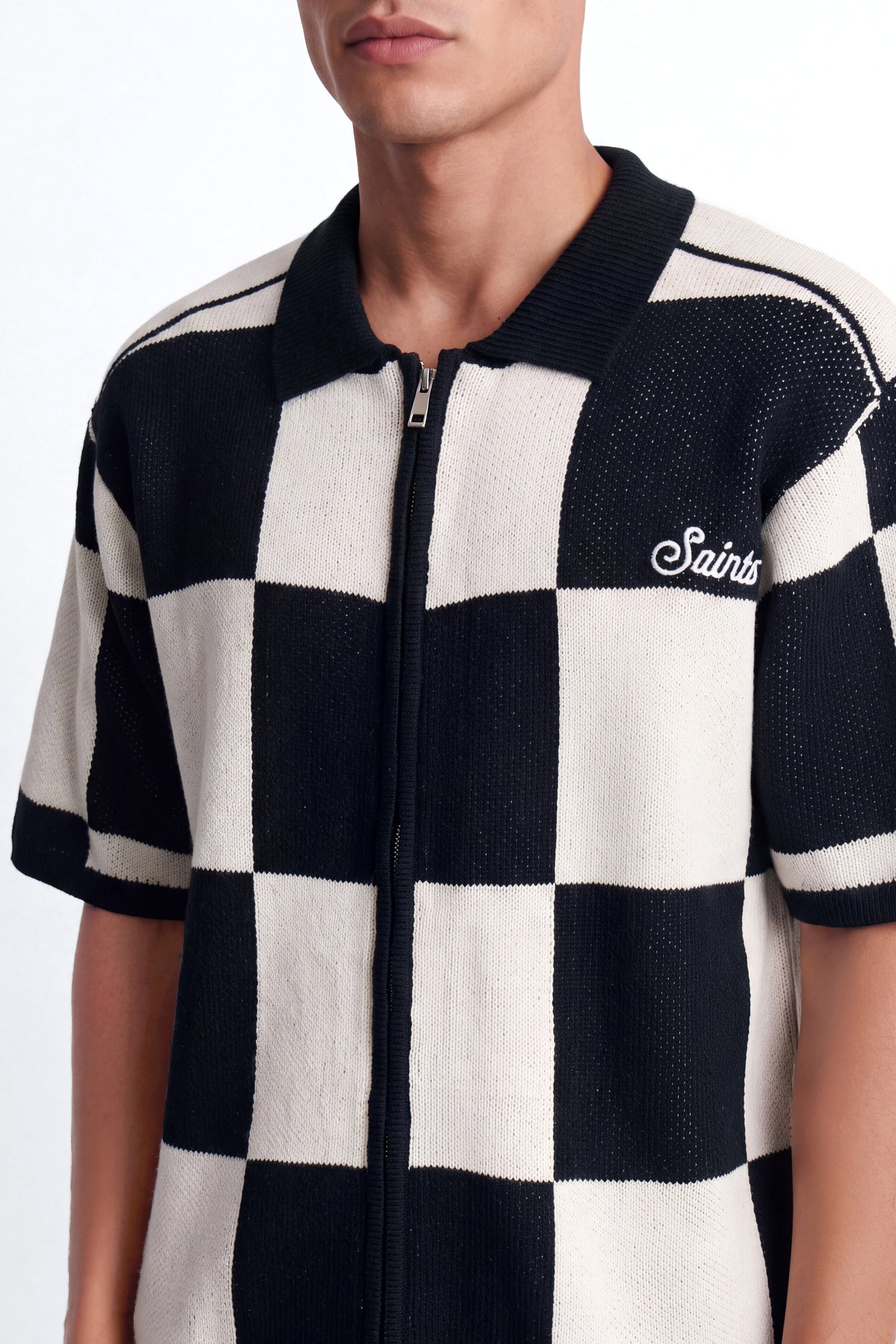 Saints checked zip-up shirt