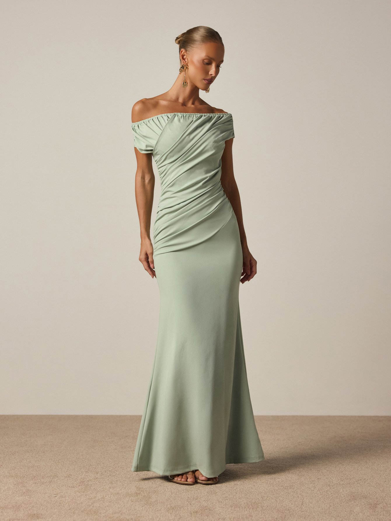 Robe De Soirée Sirène Froncée À Épaules Dénudées
