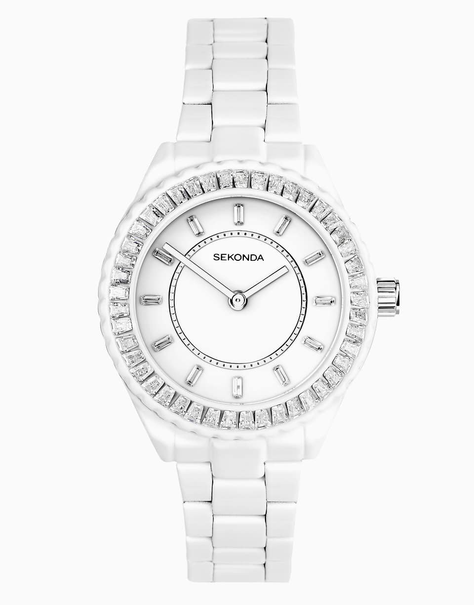Margot - Montre classique 34 mm pour femme avec cadran blanc et bracelet en acier inoxydable - Blanc
