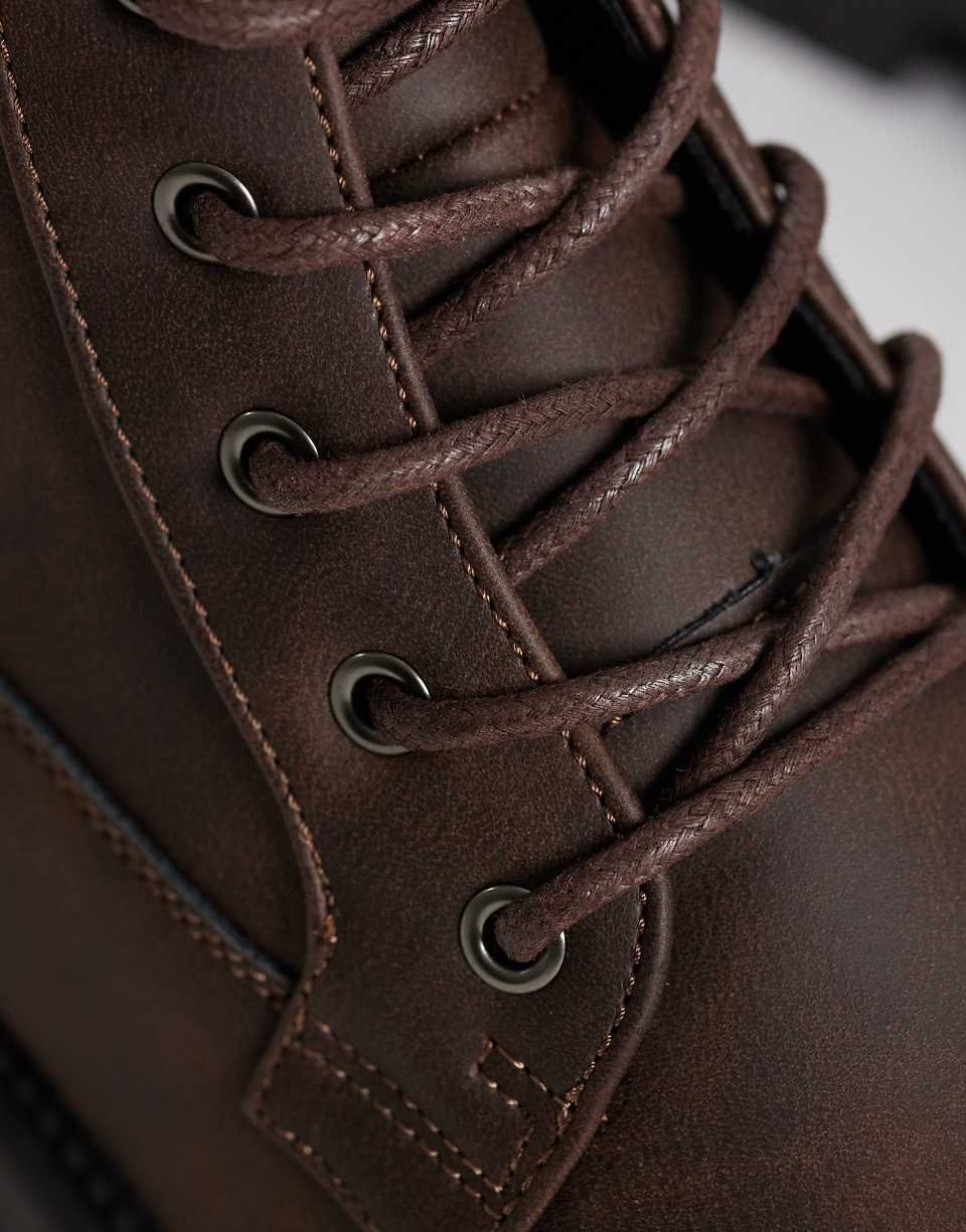 Mexton bottes à lacets chunky en daim synthétique marron