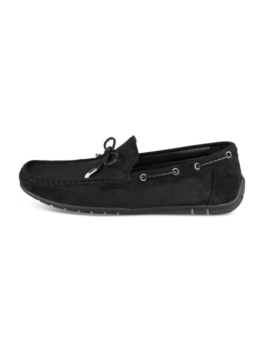 Black loafers with braided cord
