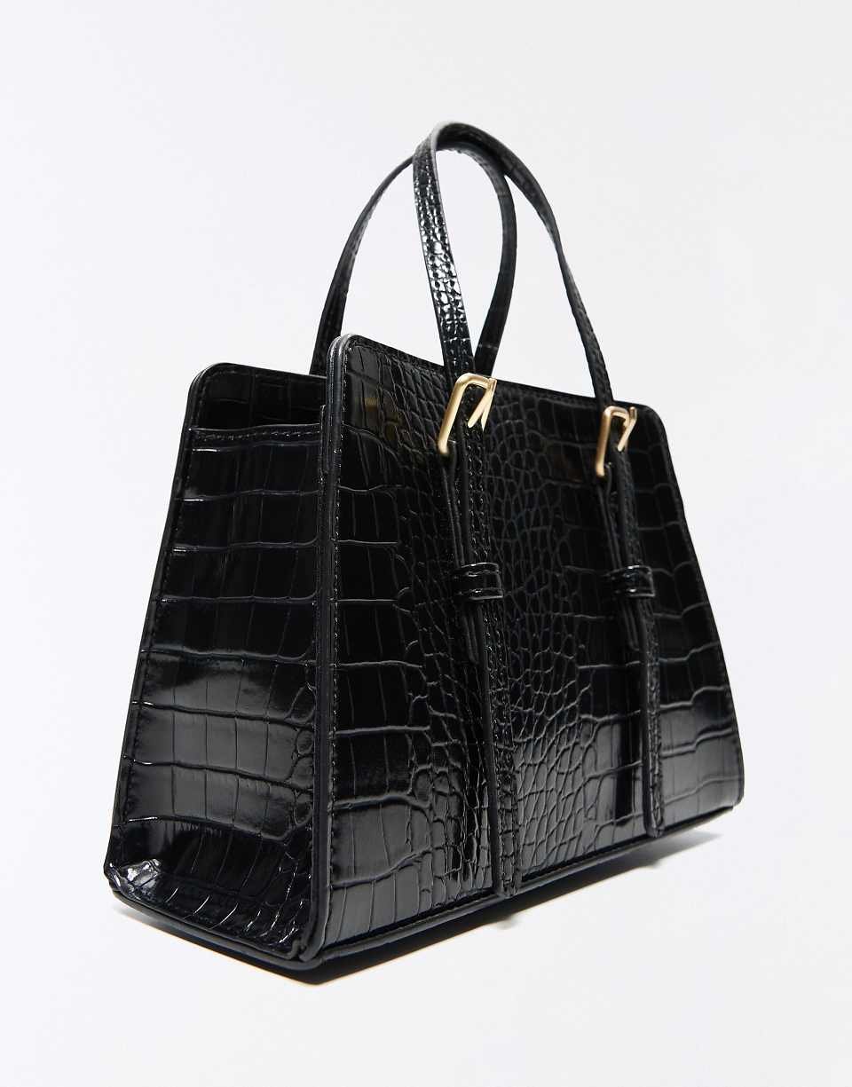 Sac box texturé avec boucles en noir