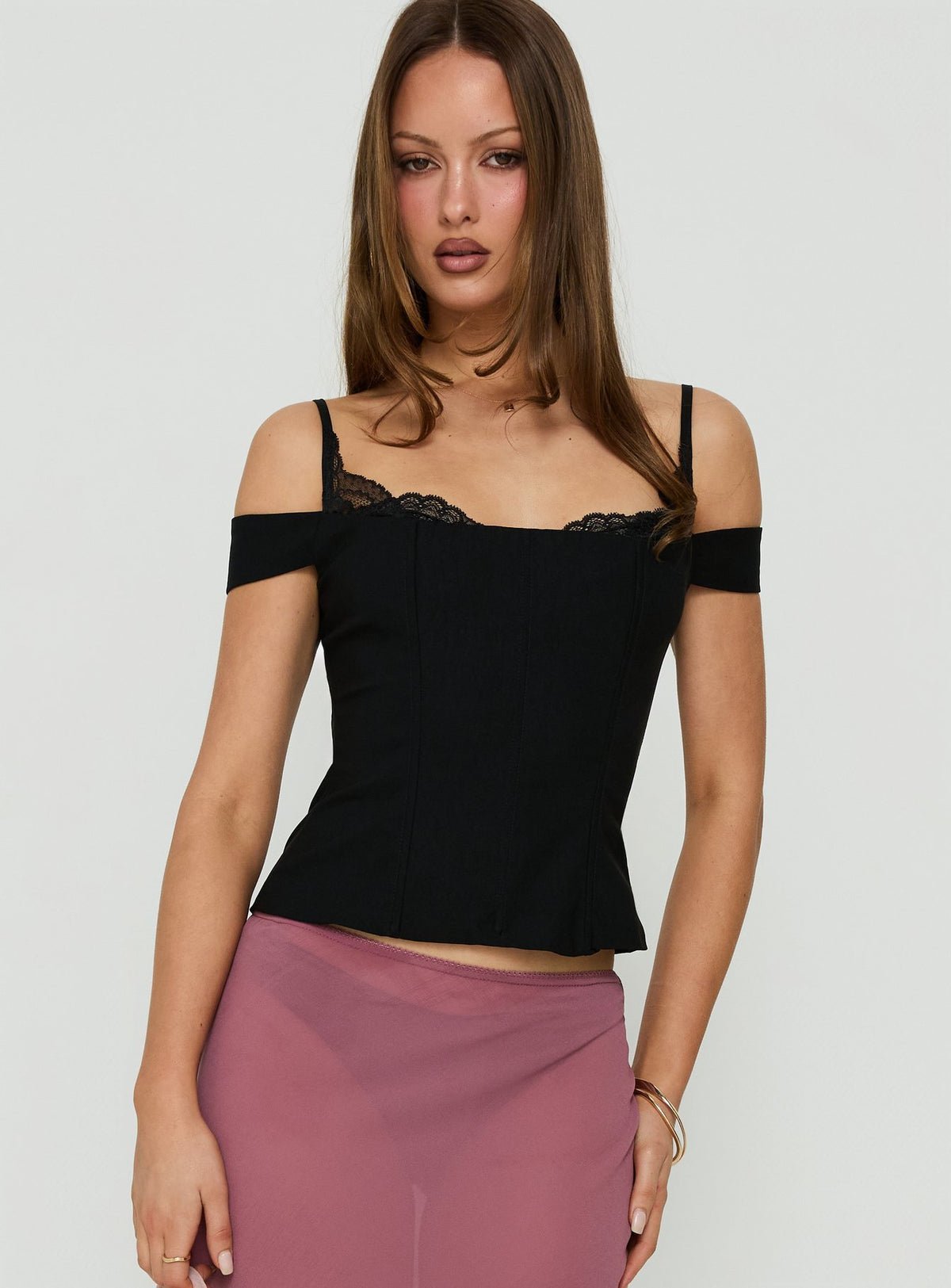 Off-shoulder corset top with lace detail