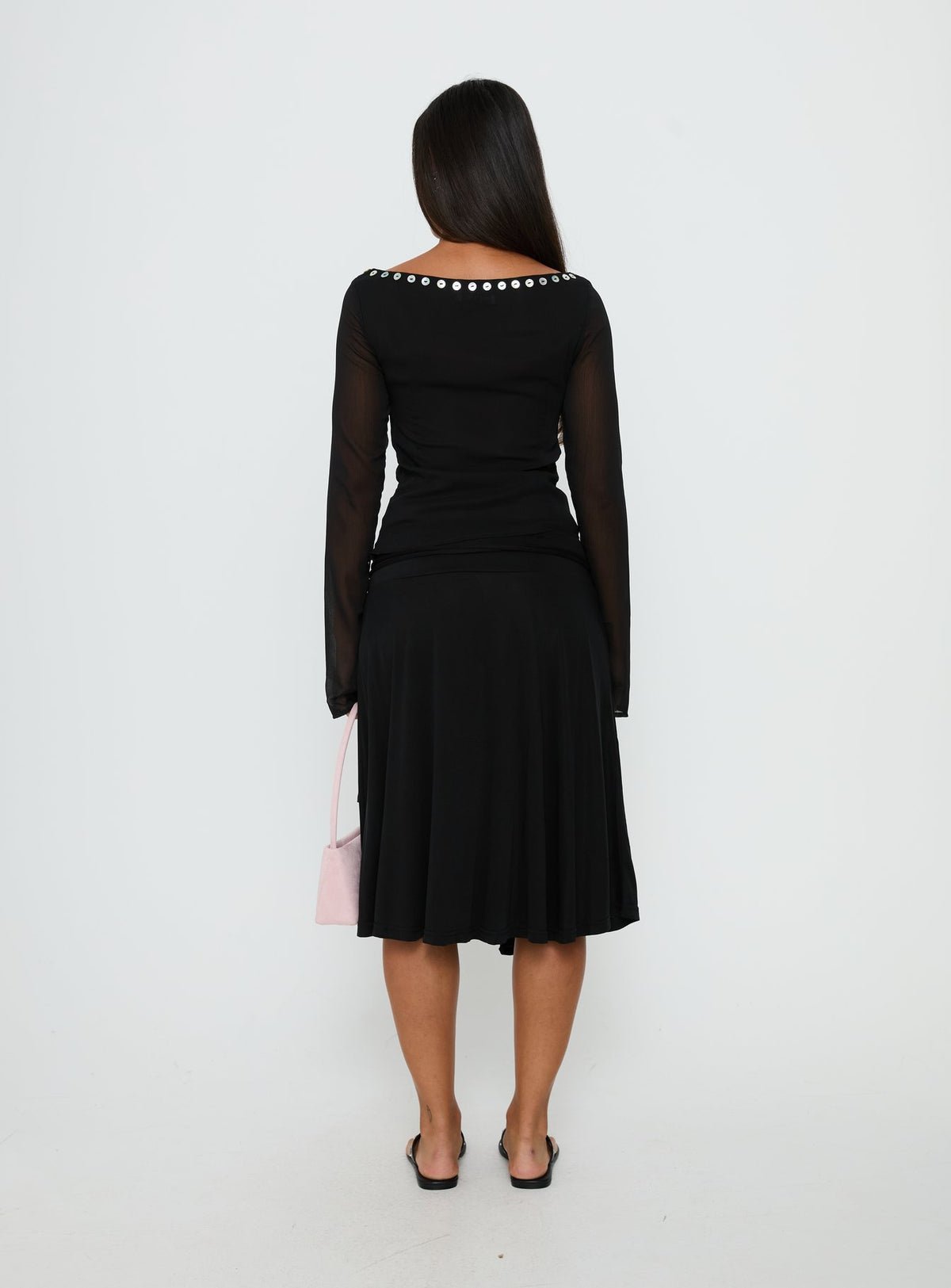 Tie-side jersey midi skirt