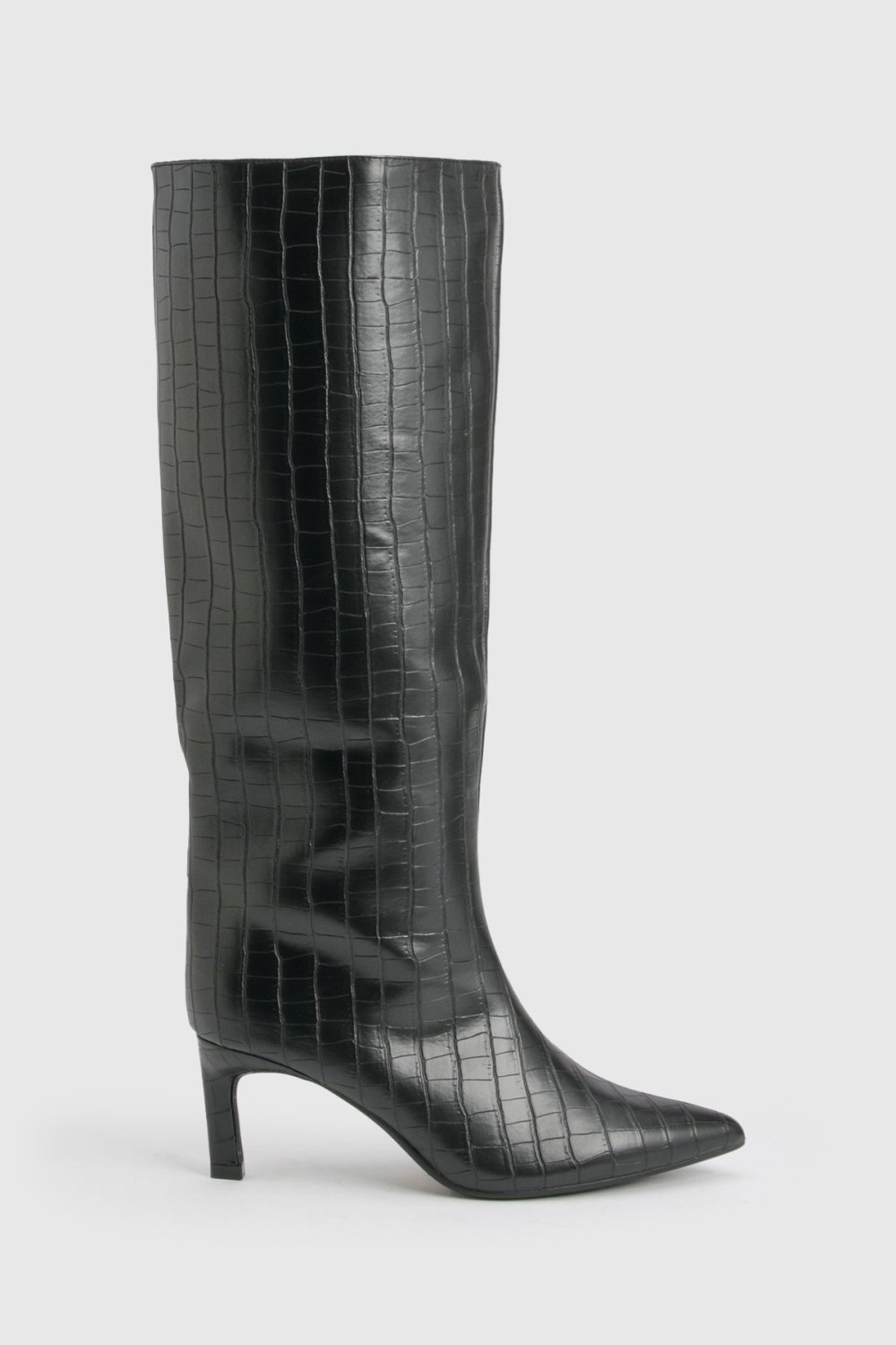 Bottes hautes effet croco à talon fin à bout pointu