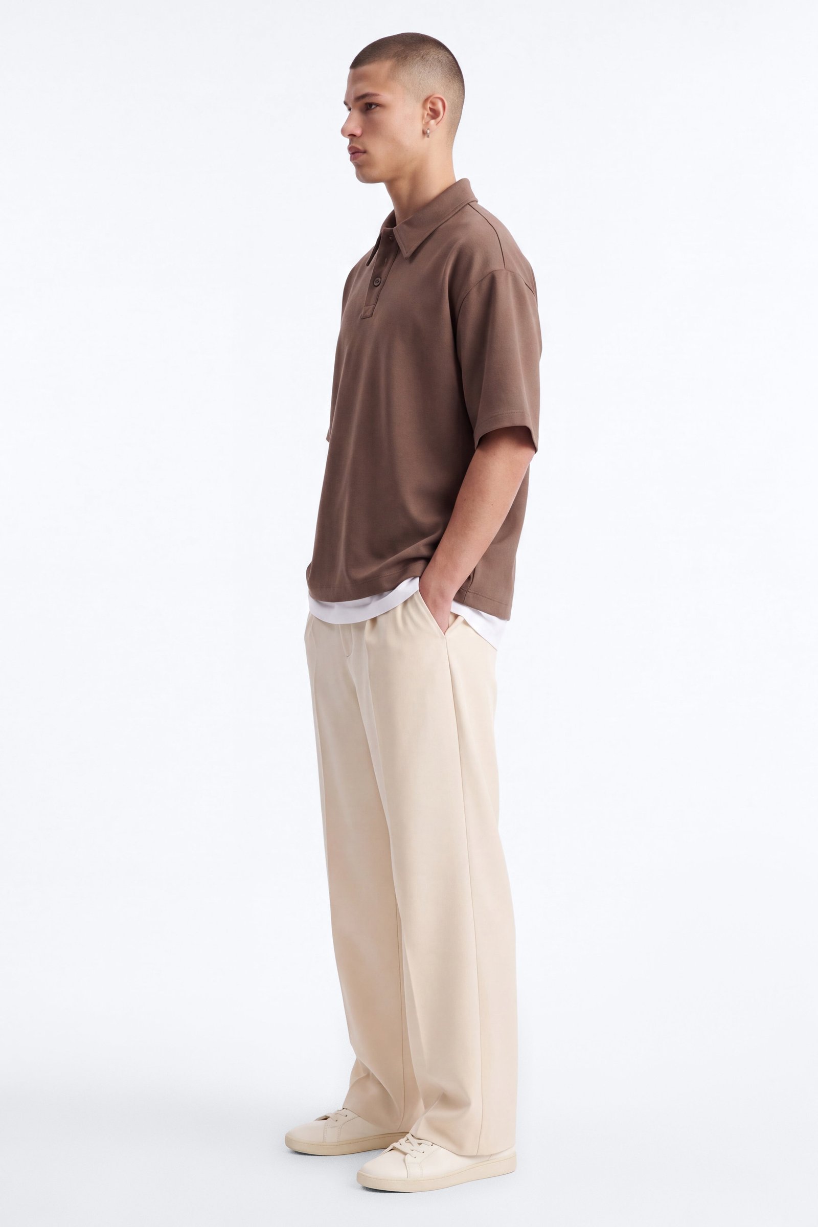 Polo oversize sergé qahwi